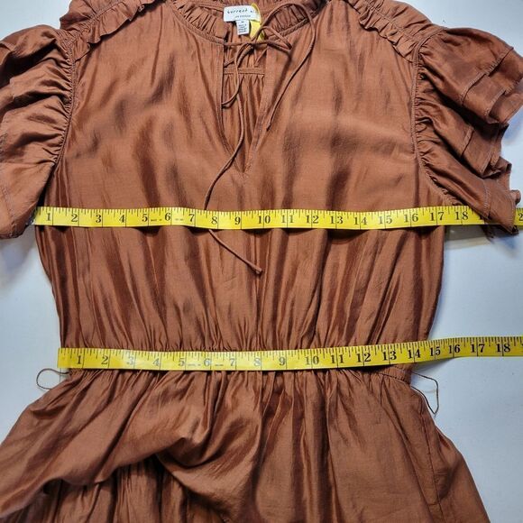 Current Air Flutter Sleeve Tiered Mini Dress Bronze Brown Belted - Picture 14 of 14